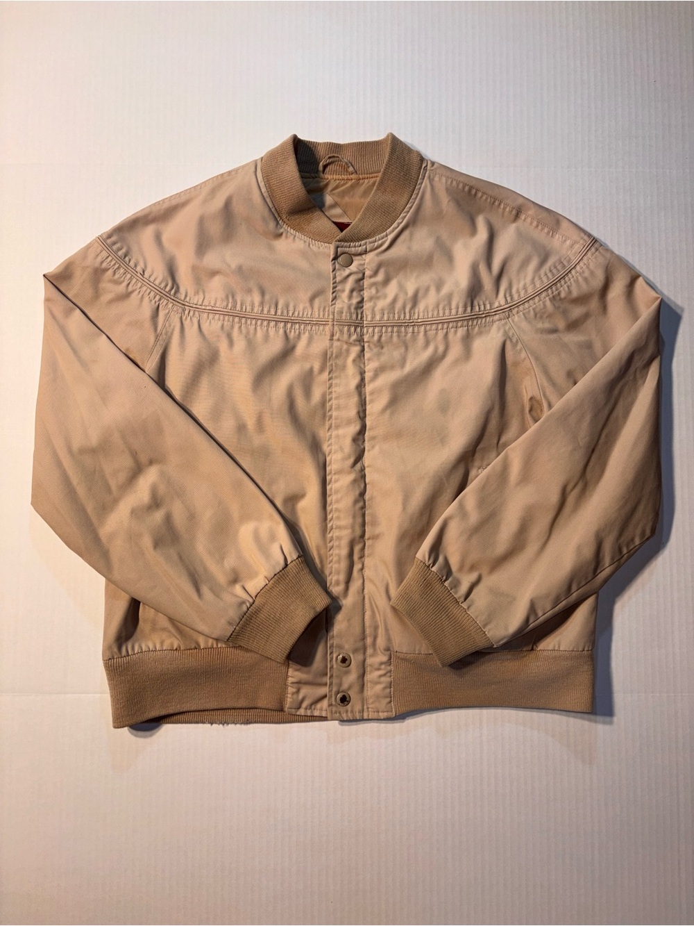 Vtg Oakton Limited Derby Cup Shoulder 90’s Tan Zip Up Bomber Jacket Sz Large